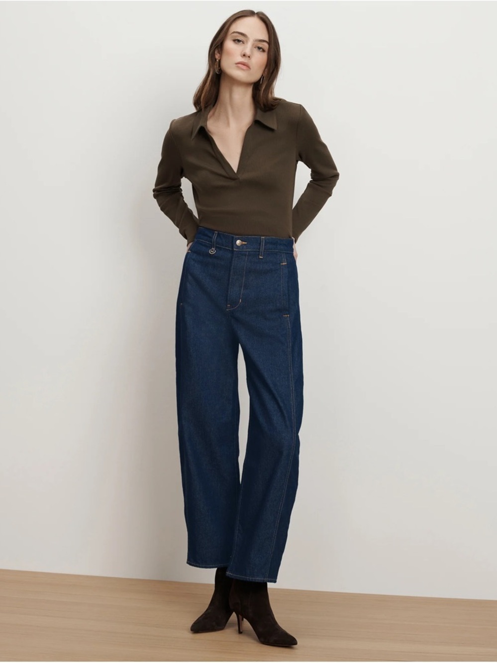 NEW Veronica Beard Ryder Adjustable Button Hem Barrel Jean in indigo rinse Sz 26